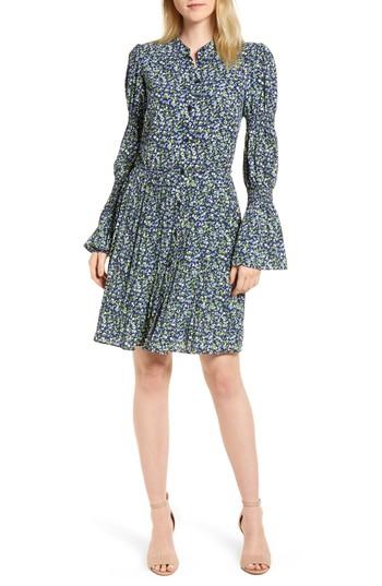 Women's Michael Michael Kors Smocked Sleeve Floral Shirtdress - Green