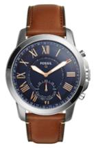 Men's Fossil Q Grant Leather Strap Smart Watch, 44mm