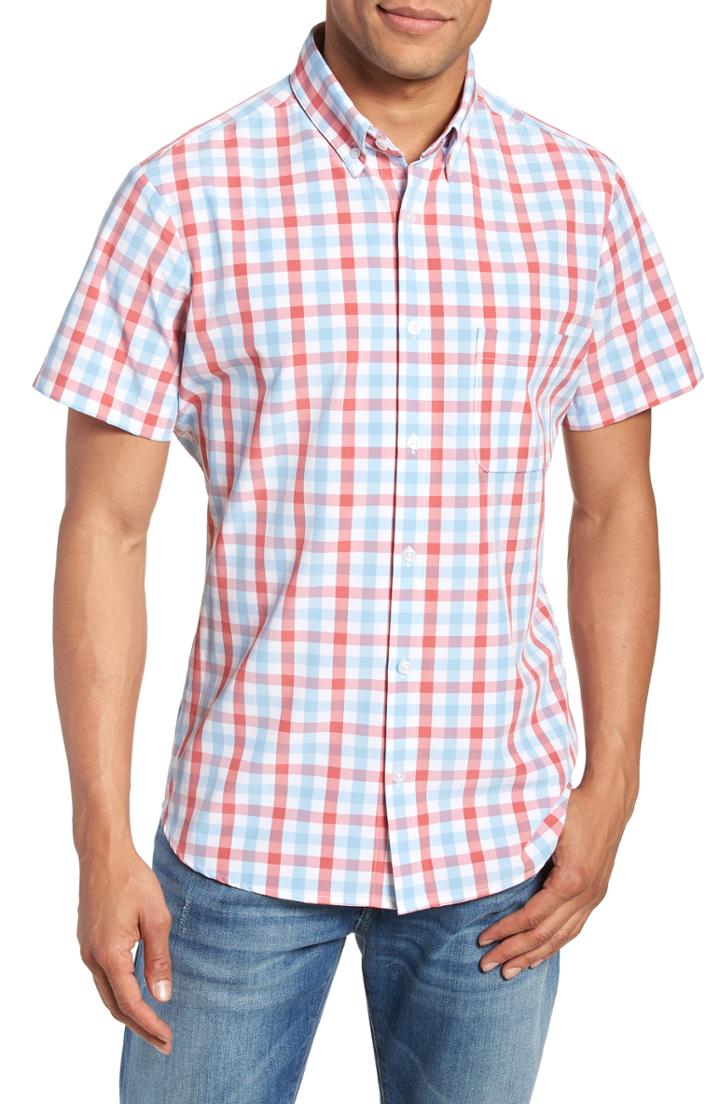 Men's Mizzen+main Revere Slim Fit Tattersall Performance Sport Shirt, Size - Red