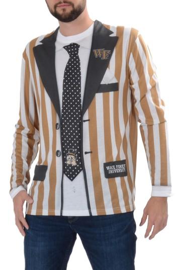 Men's Faux Real College Sports Suit & Tie Costume T-shirt, Size - Beige