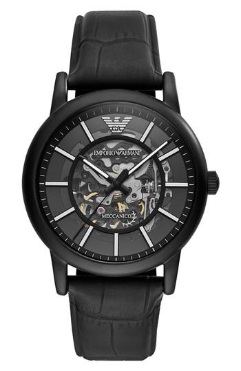 Men's Emporio Armani Automatic Leather Strap Watch, 43mm