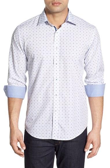 Men's Bugatchi Shaped Fit Medallion Sport Shirt - Blue