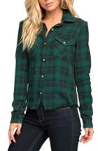 Women's Rvca Captain Plaid Shirt - Green