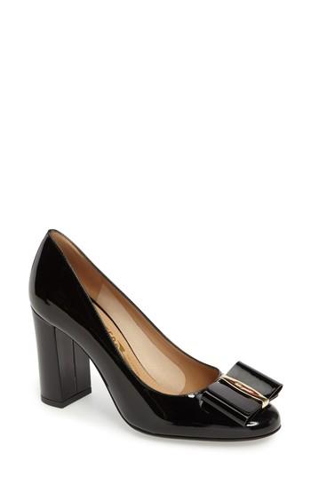 Women's Salvatore Ferragamo Block Heel Bow Pump .5 B - Black