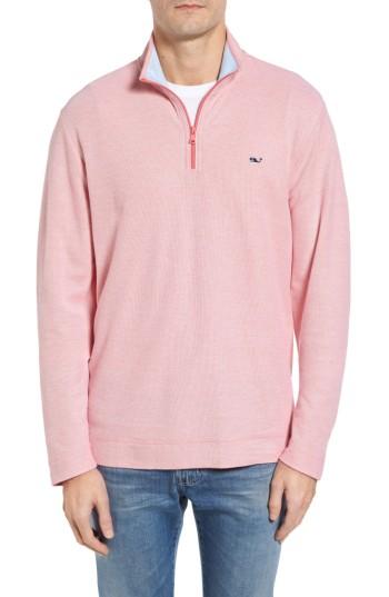 Men's Vineyard Vines Reverse Oxford Quarter Zip Pullover, Size - Red