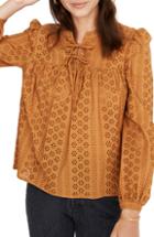 Women's Madewell Eyelet Double Tie Peasant Top, Size - Orange