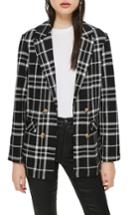 Women's Topshop Double Breasted Check Jacket Us (fits Like 6-8) - Black