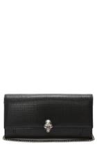 Women's Alexander Mcqueen Embossed Leather Wallet On A Chain - Black