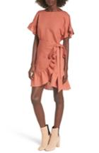 Women's Astr The Label Ruffle Linen Blend Wrap Dress - Coral