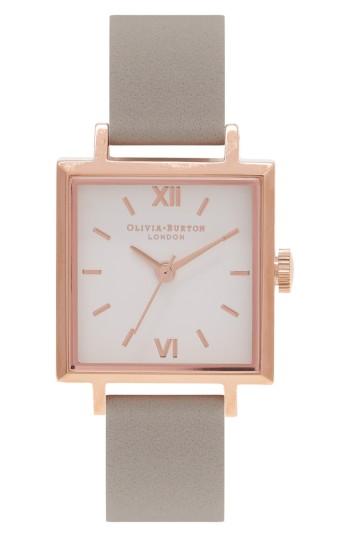 Women's Olivia Burton Square Leather Strap Watch, 30mm