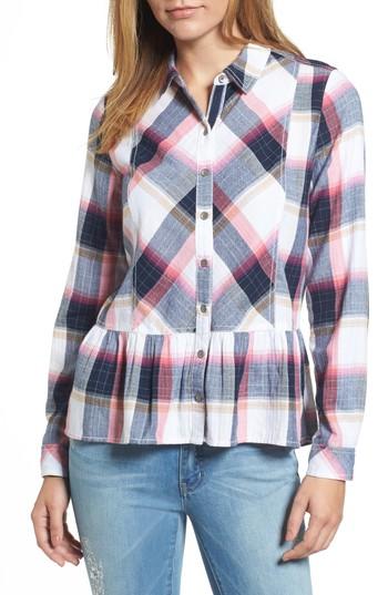 Women's Caslon Peplum Plaid Shirt - Blue