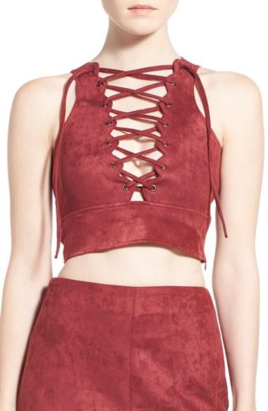 Women's Missguided Lace-up Faux Suede Crop Top