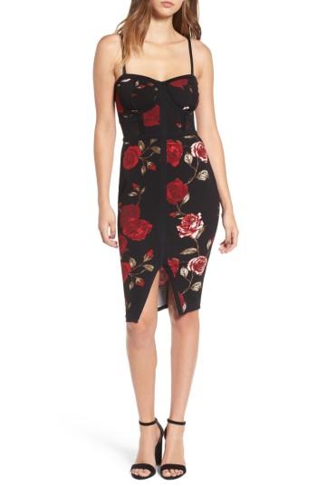 Women's Love, Fire Floral Bustier Body-con Dress - Black