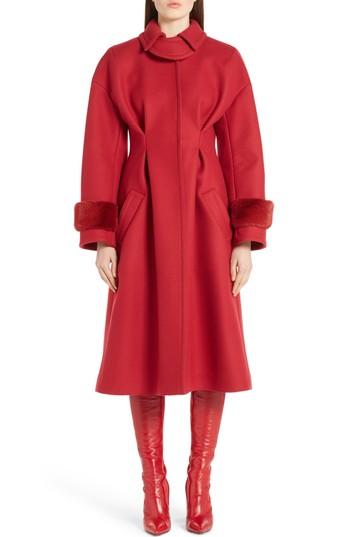 Women's Fendi Wool & Cashmere Coat With Genuine Mink Cuffs
