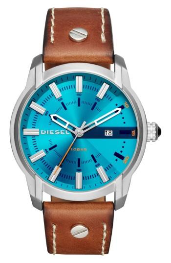 Men's Diesel Armbar Leather Strap Watch, 45mm