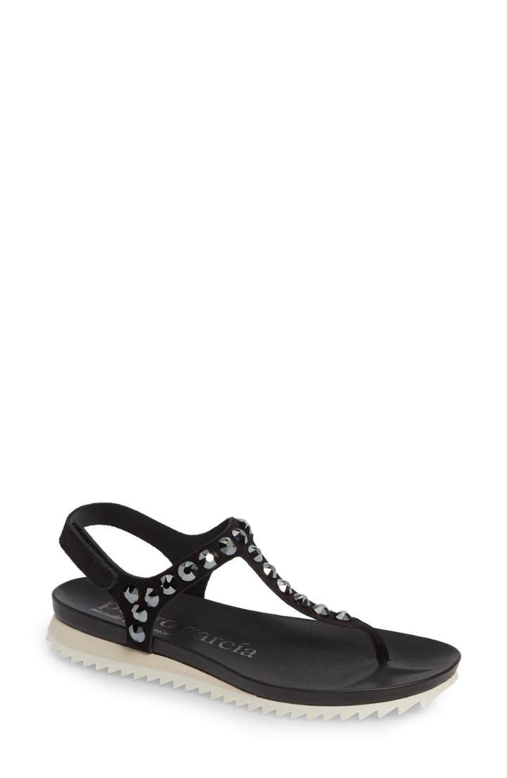 Women's Pedro Garcia Crystal Embellished T-strap Sandal Us / 37eu - Black