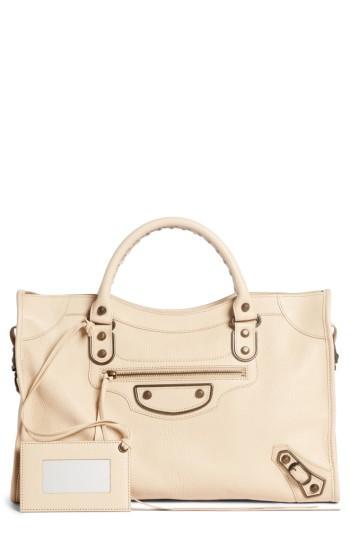 Balenciaga Classic Metallic Edge City Leather Tote - Beige