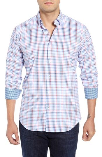 Men's Bugatchi Shaped Fit Check Performance Sport Shirt - Blue