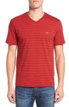 Men's Lacoste Stripe V-neck T-shirt (xxl) - Red