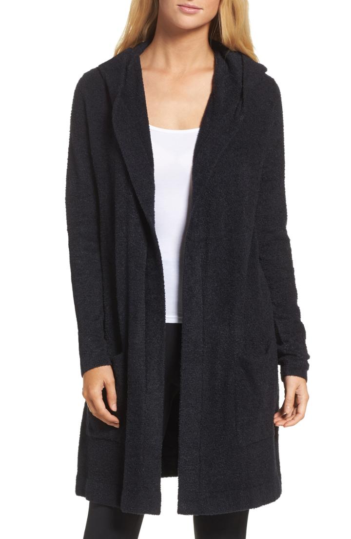 Women's Barefoot Dreams Cozychic Lite Coastal Hooded Cardigan /x-large - Black