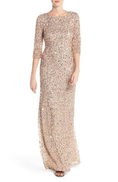 Women's Adrianna Papell Sequin Mesh Gown - Beige