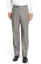 Men's Berle Pleated Stretch Plaid Wool Trousers - Black