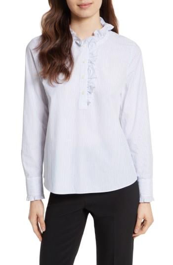 Women's Kate Spade New York Stripe Ruffle Neck Poplin Shirt, Size - Blue