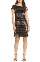 Women's Eliza J Stripe Mock Neck Fit & Flare Dress, Size - Blue