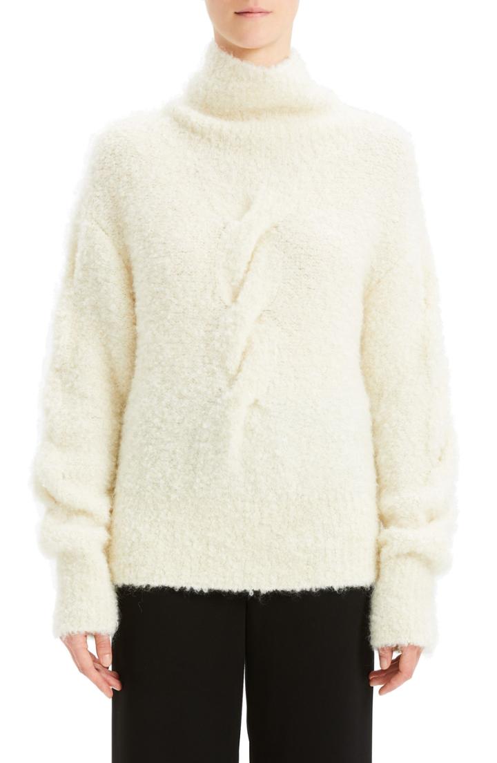 Women's Theory Boucle Cable Sweater, Size - Ivory