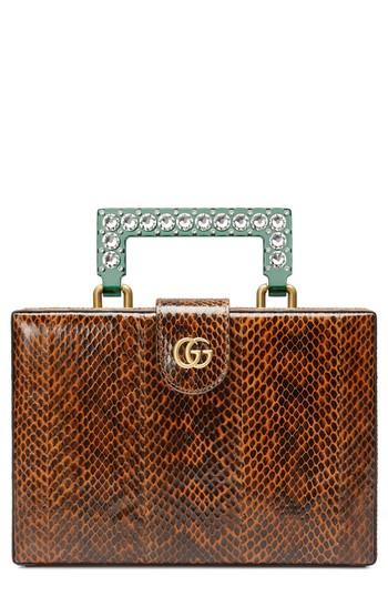Gucci Broadway Genuine Snakeskin Box Clutch - Brown