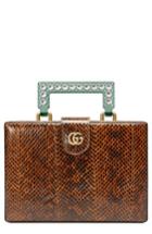 Gucci Broadway Genuine Snakeskin Box Clutch - Brown