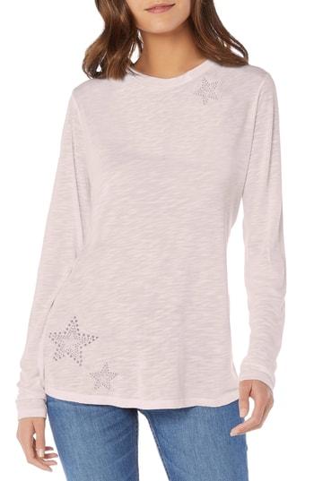 Women's Michael Stars Studded Crewneck Long Sleeve Tee, Size - Pink