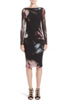 Women's Fuzzi Slash Cutout Floral Print Tulle Dress - Black