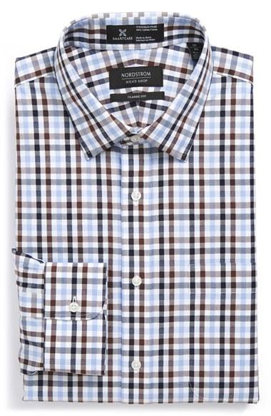 Men's Nordstrom Men's Shop Smartcare(tm) Classic Fit Check Dress Shirt 35 - Brown