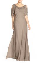 Women's Jenny Yoo Devon Glitter Knit Gown With Detachable Capelet - Beige