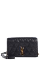 Saint Laurent Angie Quilted Lambskin Leather Crossbody Bag - Black