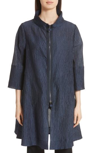Women's Emporio Armani Crinkle Cotton & Silk Blend Jacket Us / 38 It - Blue