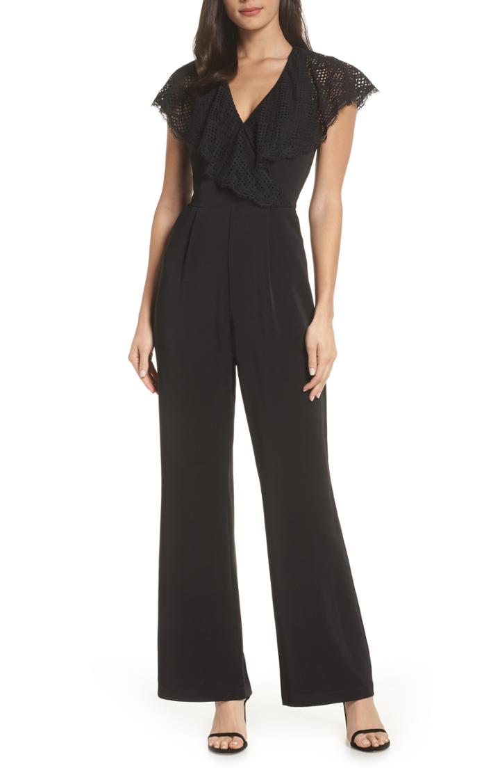 Women's Harlyn Lace Ruffle Wide Leg Jumpsuit - Black