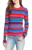 Women's Bp. Ribbed Lettuce Edge Stripe Sweater, Size - Pink