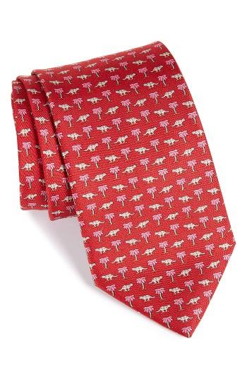 Men's Salvatore Ferragamo Dinosaur Print Silk Tie, Size - Pink