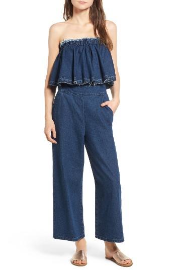 Women's J.o.a. Strapless Crop Denim Jumpsuit
