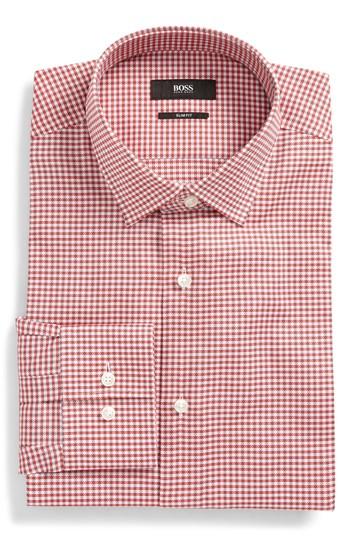 Men's Boss Jenno Slim Fit Easy Iron Plaid Dress Shirt .5 - Red