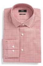Men's Boss Jenno Slim Fit Easy Iron Plaid Dress Shirt .5 - Red