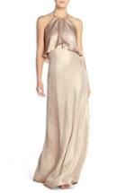 Women's Nouvelle Amsale 'lilith' Ruffle Bib Liquid Chiffon Halter Gown