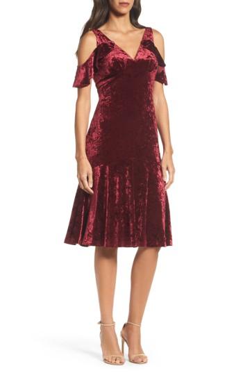 Women's Adrianna Papell Cold Shoulder Velvet Dress - Burgundy