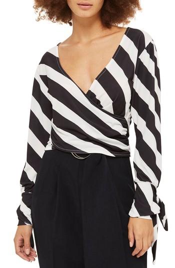 Women's Topshop Humbug Tie Cuff Top Us (fits Like 0) - Black