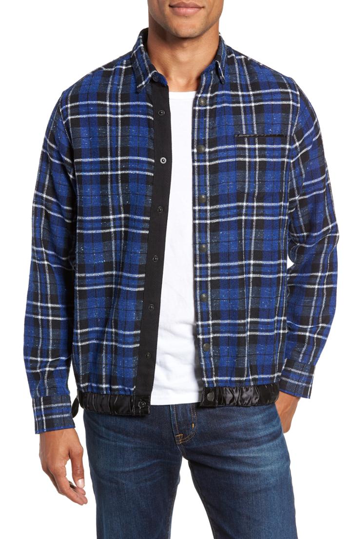 Men's Good Man Brand Slim Fit Tartan Shirt Jacket, Size - Blue