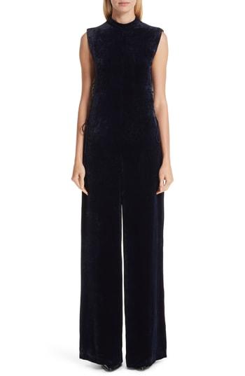 Women's Stella Mccartney Isla Lace-up Velvet Jumpsuit Us / 38 It - Blue