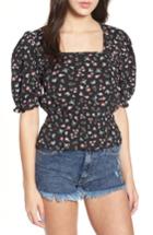 Women's Love, Fire Floral Print Smock Waist Top - Black