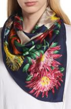 Women's Echo Blooms Of Oceania Square Silk Scarf, Size - Blue